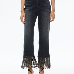 Alice + Olivia Rhinestone Fringe Boyfriend Cut Jeans in Charcoal